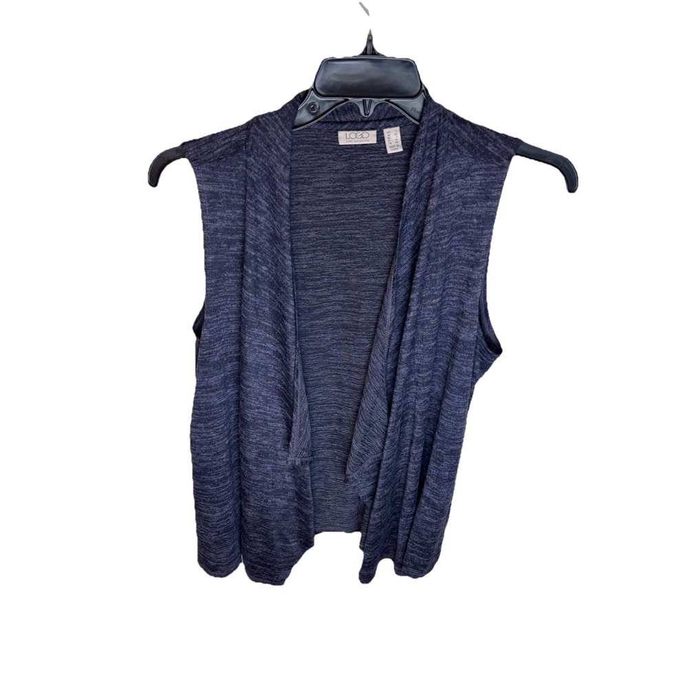 LOGO By Lori Goldstein Sz LG Grey Marled Knit Draped Sweater Vest